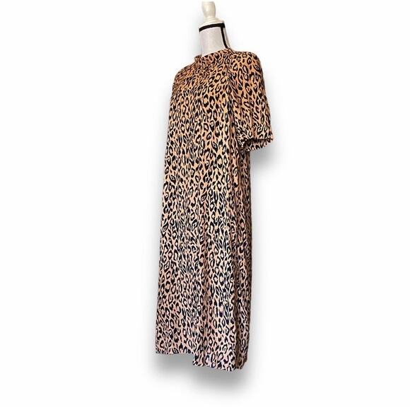 Anthropologie Animal Print Midi Dress Fits Sz XS/S Puff Sleeve Contemporary - Picture 5 of 13